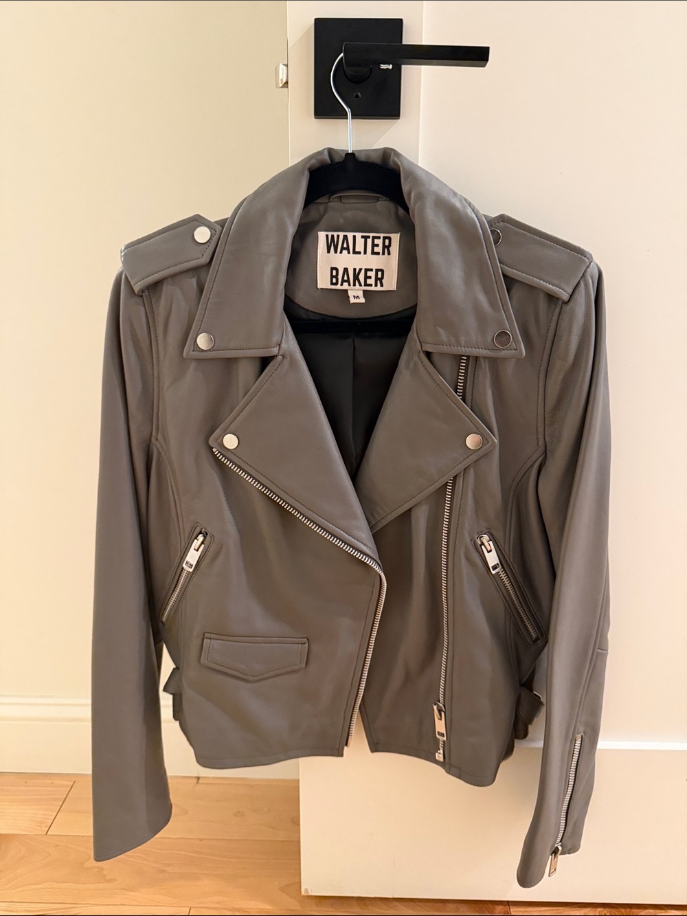 Walter Baker Gray Leather Moto Jacket with Silver Hardware